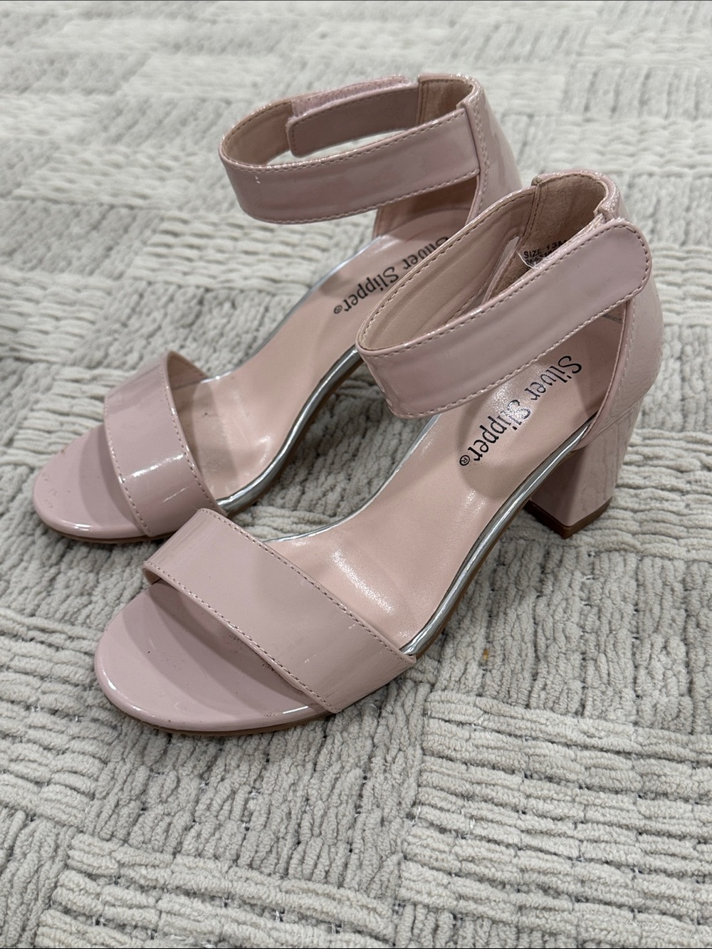 Girls Blush Pink Block Heel Sandals